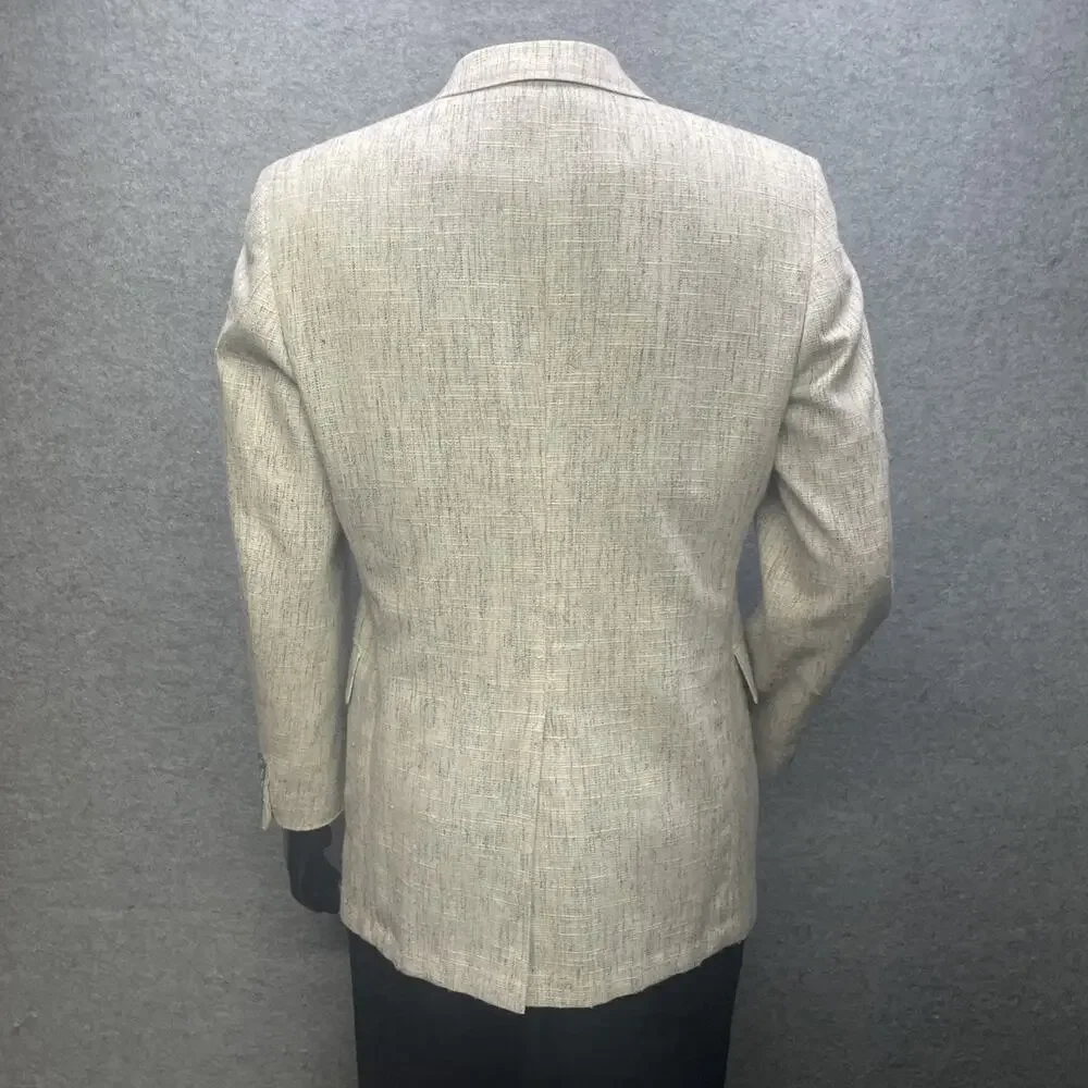 Vintage Evan Picone Tweed Blazer Jacket Cream Grey Size 41R Classic Preppy